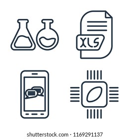 Set of 4 vector icons such as Chemistry, Xls, Smartphone, Chip, web UI editable icon pack, pixel perfect