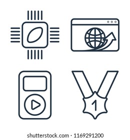 Set of 4 vector icons such as Chip, Browser, Mp3, Medal, web UI editable icon pack, pixel perfect
