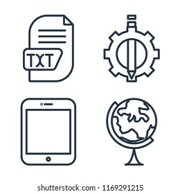 Set of 4 vector icons such as Txt, De, Tablet, Geography, web UI editable icon pack, pixel perfect