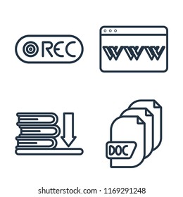 Set of 4 vector icons such as Record, Browser, Ebook, Document, web UI editable icon pack, pixel perfect