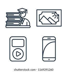 Set of 4 vector icons such as Student, Image, Mp3, Smartphone, web UI editable icon pack, pixel perfect