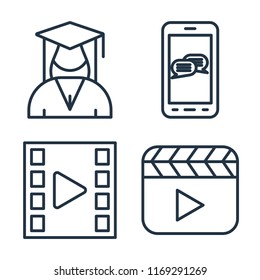 Set of 4 vector icons such as Student, Smartphone, Video player, web UI editable icon pack, pixel perfect