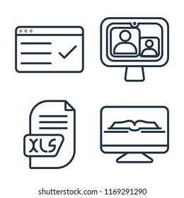 Set of 4 vector icons such as Test, Video call, Xls, Ebook, web UI editable icon pack, pixel perfect