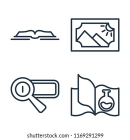 Set of 4 vector icons such as Open book, Image, Search engine, Science web UI editable icon pack, pixel perfect