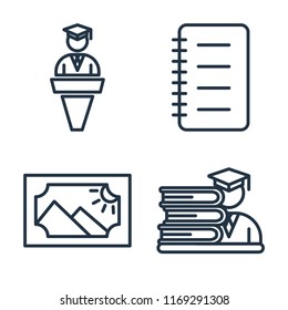 Set of 4 vector icons such as Lecture, Notes, Image, Student, web UI editable icon pack, pixel perfect