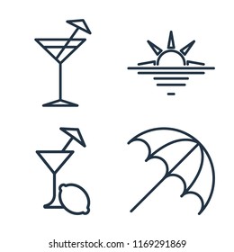 Set of 4 vector icons such as Cocktail, Sunset, Lemon juice, Sun umbrella, web UI editable icon pack, pixel perfect
