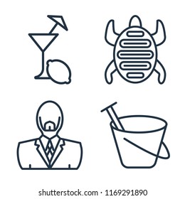 Set of 4 vector icons such as Lemon juice, Tortoise, Man, Sand bucket, web UI editable icon pack, pixel perfect