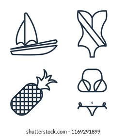 Set of 4 vector icons such as Sail, Swimsuit, Pineapple, Bikini, web UI editable icon pack, pixel perfect