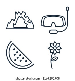 Set of 4 vector icons such as Cave, Snorkel, Watermelon, Flower, web UI editable icon pack, pixel perfect