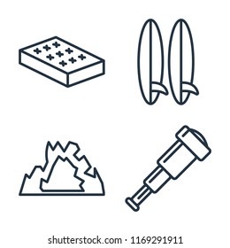 Set of 4 vector icons such as Mattress, Surfboard, Cave, Spyglass, web UI editable icon pack, pixel perfect