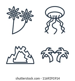 Set of 4 vector icons such as Flower, Jellyfish, Cave, Palm tree, web UI editable icon pack, pixel perfect