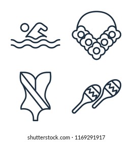 Set of 4 vector icons such as Swimming, Flower necklace, Swimsuit, Maracas, web UI editable icon pack, pixel perfect
