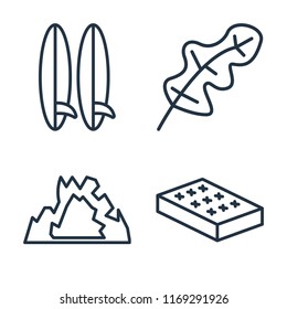 Set of 4 vector icons such as Surfboard, Leaf, Cave, Mattress, web UI editable icon pack, pixel perfect