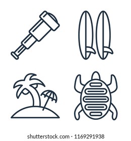 Set of 4 vector icons such as Spyglass, Surfboard, Island, Tortoise, web UI editable icon pack, pixel perfect