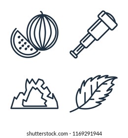 Set of 4 vector icons such as Watermelon, Spyglass, Cave, Leaf, web UI editable icon pack, pixel perfect
