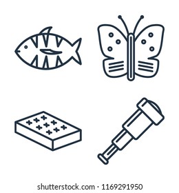 Set of 4 vector icons such as Fish, Butterfly, Mattress, Spyglass, web UI editable icon pack, pixel perfect