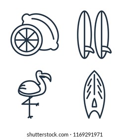 Set of 4 vector icons such as Lime, Surfboard, Flamingo, web UI editable icon pack, pixel perfect