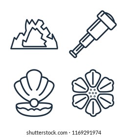 Set of 4 vector icons such as Cave, Spyglass, Conch shell, Hibiscus, web UI editable icon pack, pixel perfect