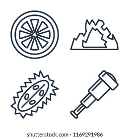 Set of 4 vector icons such as Grapefruit, Cave, Durian, Spyglass, web UI editable icon pack, pixel perfect