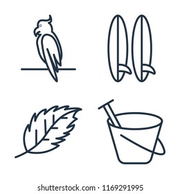 Set of 4 vector icons such as Parrot, Surfboard, Leaf, Sand bucket, web UI editable icon pack, pixel perfect