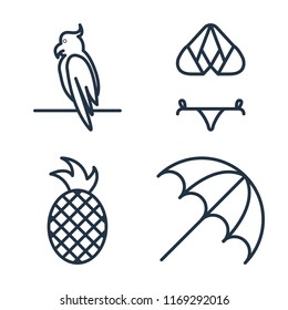 Set of 4 vector icons such as Parrot, Bikini, Pineapple, Sun umbrella, web UI editable icon pack, pixel perfect