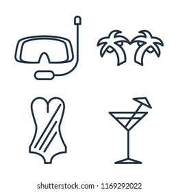 Set of 4 vector icons such as Snorkel, Palm tree, Swimsuit, Cocktail, web UI editable icon pack, pixel perfect