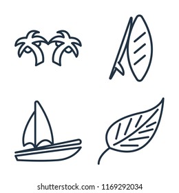 Set of 4 vector icons such as Palm tree, Surfboard, Sail, Leaf, web UI editable icon pack, pixel perfect
