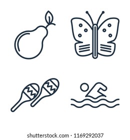 Set of 4 vector icons such as Pear, Butterfly, Maracas, Swimming, web UI editable icon pack, pixel perfect