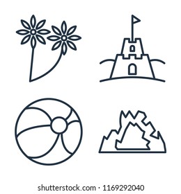 Set of 4 vector icons such as Flower, Sand castle, Beach ball, Cave, web UI editable icon pack, pixel perfect