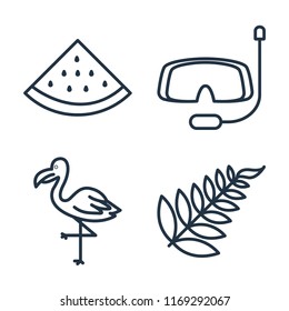 Set of 4 vector icons such as Watermelon, Snorkel, Flamingo, Leaf, web UI editable icon pack, pixel perfect