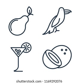 Set of 4 vector icons such as Pear, Parrot, Tropical drink, Coconut, web UI editable icon pack, pixel perfect