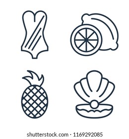 Set of 4 vector icons such as Swimsuit, Lime, Pineapple, Conch shell, web UI editable icon pack, pixel perfect