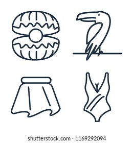 Set of 4 vector icons such as Oyster, Toucan, Skirt, Swimsuit, web UI editable icon pack, pixel perfect