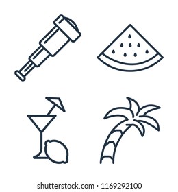 Set of 4 vector icons such as Spyglass, Watermelon, Lemon juice, Palm tree, web UI editable icon pack, pixel perfect