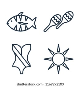 Set of 4 vector icons such as Fish, Maracas, Swimsuit, Sun, web UI editable icon pack, pixel perfect