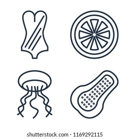 Set of 4 vector icons such as Swimsuit, Grapefruit, Jellyfish, Papaya, web UI editable icon pack, pixel perfect