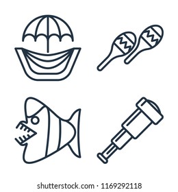 Set of 4 vector icons such as Hammocks, Maracas, Fish, Spyglass, web UI editable icon pack, pixel perfect