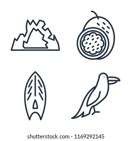 Set of 4 vector icons such as Cave, Passion fruit, Surfboard, Parrot, web UI editable icon pack, pixel perfect