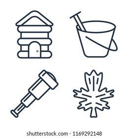 Set of 4 vector icons such as Cabin, Sand bucket, Spyglass, Leaf, web UI editable icon pack, pixel perfect