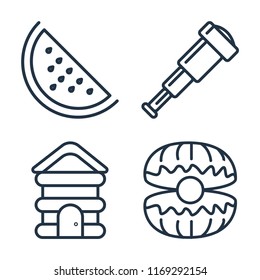 Set of 4 vector icons such as Watermelon, Spyglass, Cabin, Oyster, web UI editable icon pack, pixel perfect