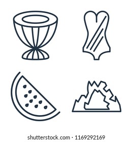 Set of 4 vector icons such as Drum, Swimsuit, Watermelon, Cave, web UI editable icon pack, pixel perfect