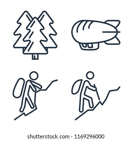 Set of 4 vector icons such as Forest, Airship, Mountaineering, Hiking, web UI editable icon pack, pixel perfect
