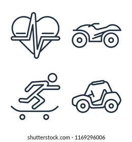 Set of 4 vector icons such as Heart rate, Quad, Skateboarding, Buggy, web UI editable icon pack, pixel perfect