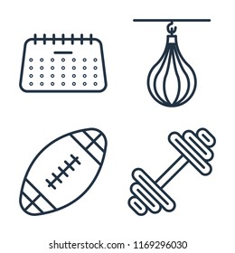 Set of 4 vector icons such as Calendar, Punching bag, Rugby ball, Dumbbell, web UI editable icon pack, pixel perfect