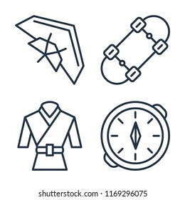 Set of 4 vector icons such as Hang glider, Skateboard, Martial art, Compass, web UI editable icon pack, pixel perfect