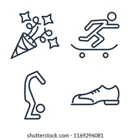 Set of 4 vector icons such as Party, Skateboarding, Yoga, Shoes, web UI editable icon pack, pixel perfect