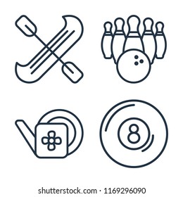 Set of 4 vector icons such as Canoe, Bowling, Gardening, Billiard, web UI editable icon pack, pixel perfect