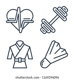 Set of 4 vector icons such as Heart rate, Dumbbell, Martial art, Badminton, web UI editable icon pack, pixel perfect