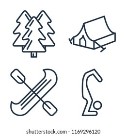 Set of 4 vector icons such as Forest, Camping tent, Canoe, Yoga, web UI editable icon pack, pixel perfect