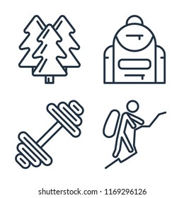 Set of 4 vector icons such as Forest, Backpack, Dumbbell, Mountaineering, web UI editable icon pack, pixel perfect